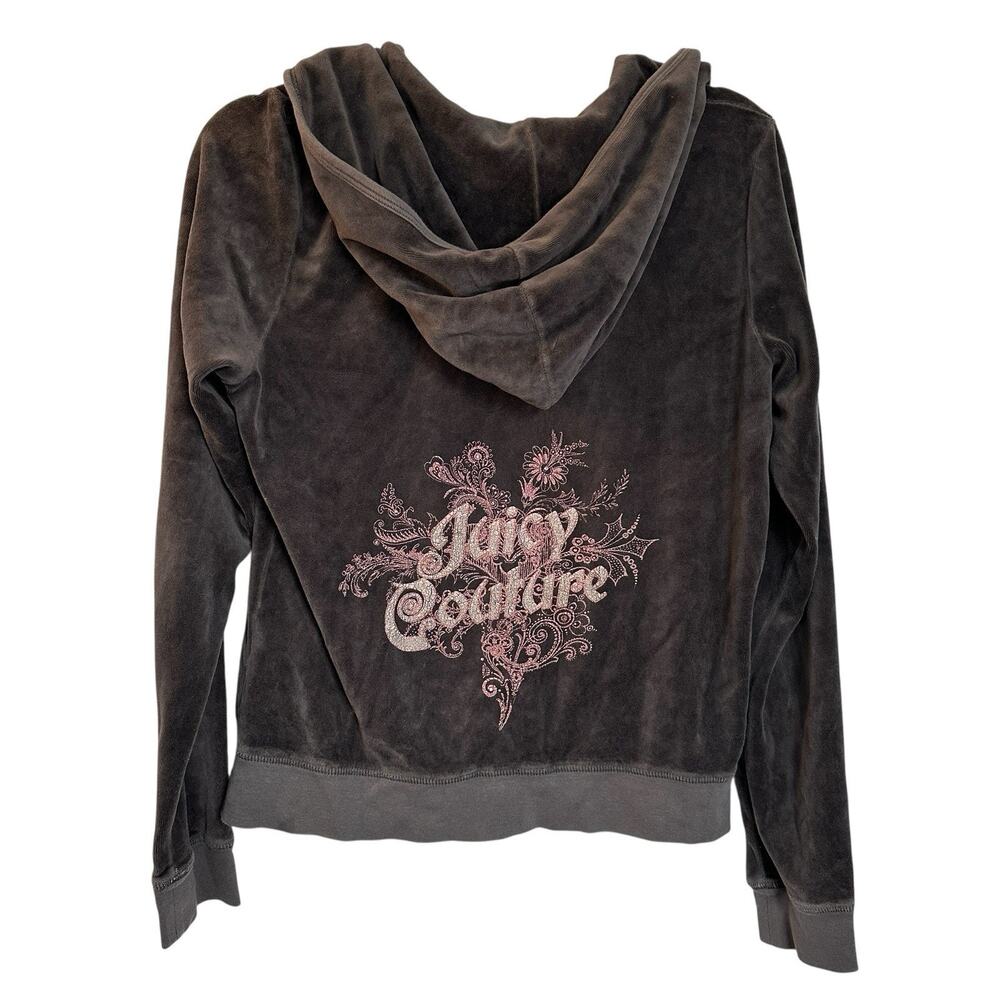 Vintage Y2k Juicy Couture Velour Full Zip Hoodie Size XL BROWN/GRAY